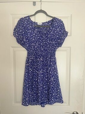 Blue Floral Short Sleeve Dress